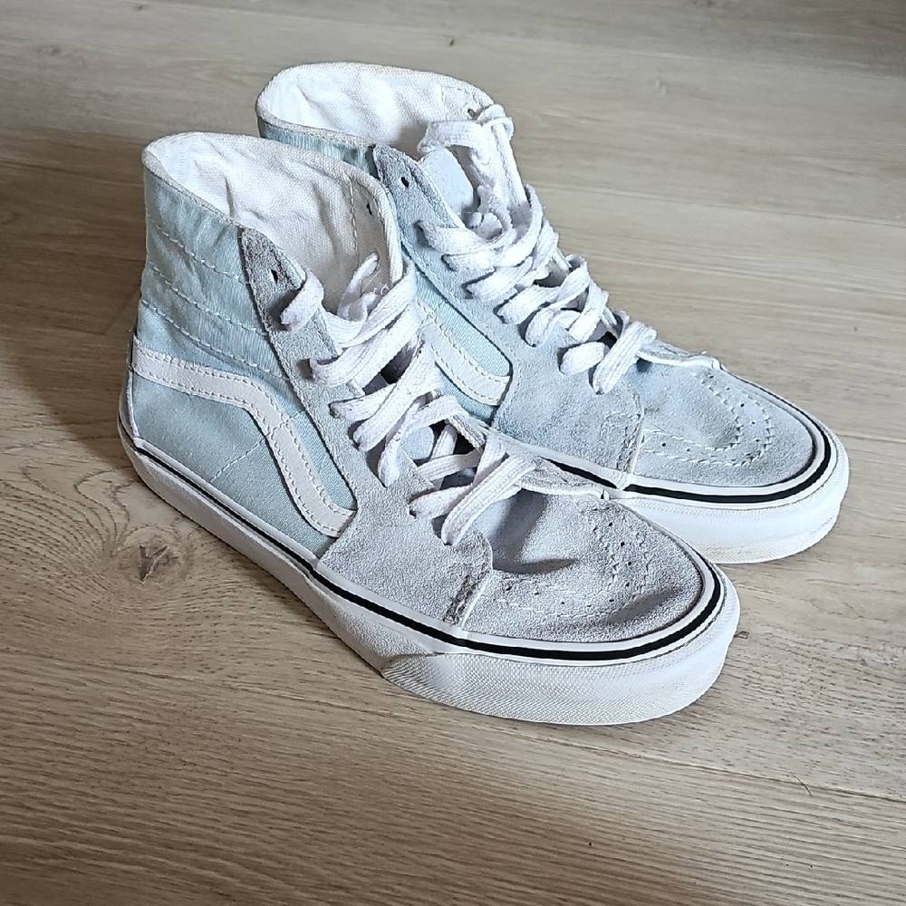 Vans Women's Light Blue and White High-Top Sneakers